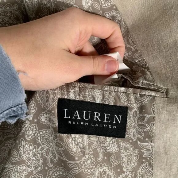 Lauren Ralph Lauren Blazer Mens 44L Tan 100% Linen 2 Button Close Pocket - Picture 4 of 7